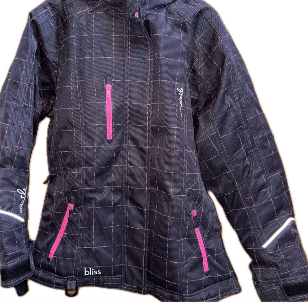 CASTLE SNOWMOBILE JACKET XL PINK AND BLACK PLAID CASTLE SNOWBOARDING COAT - Picture 13 of 14
